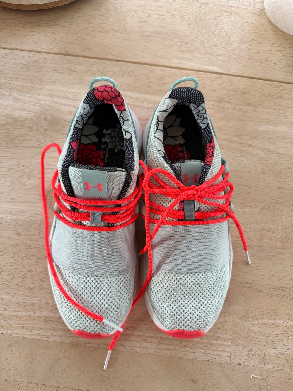Under Armour Mint Green Athletic Sneakers with Coral Laces